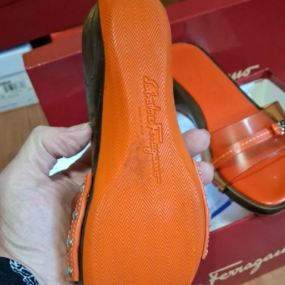 Salvatore Ferragamo Orange Slide Sandals